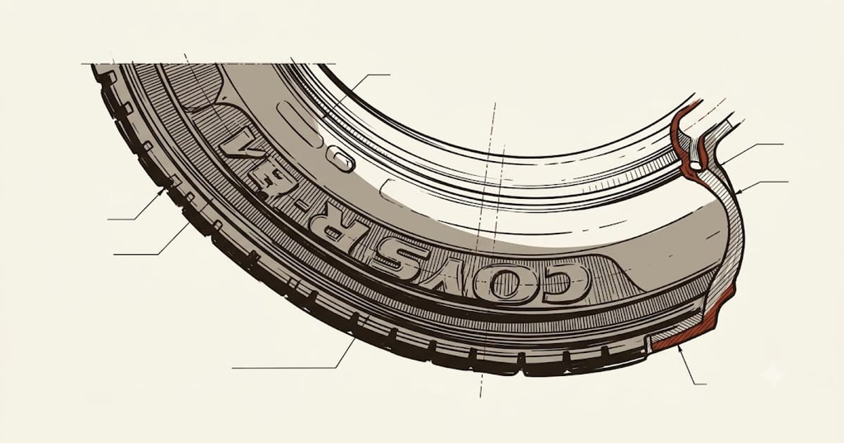 A tire sidewall with its raised markings picked out by raking light