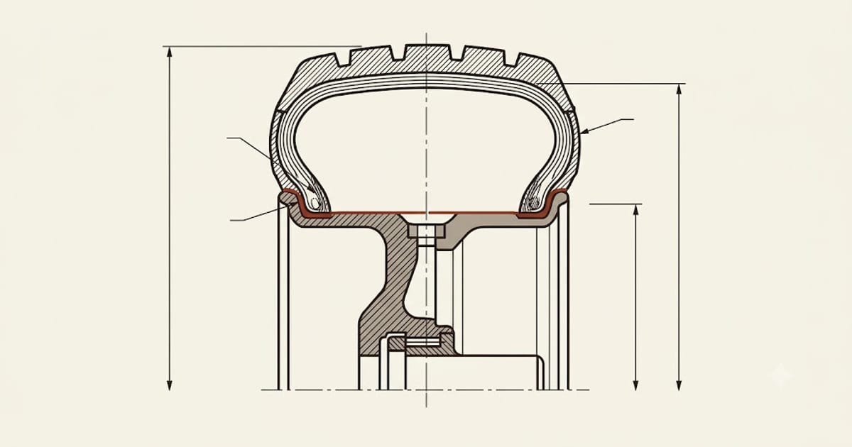 The same tire dimensioned in metric and in inches