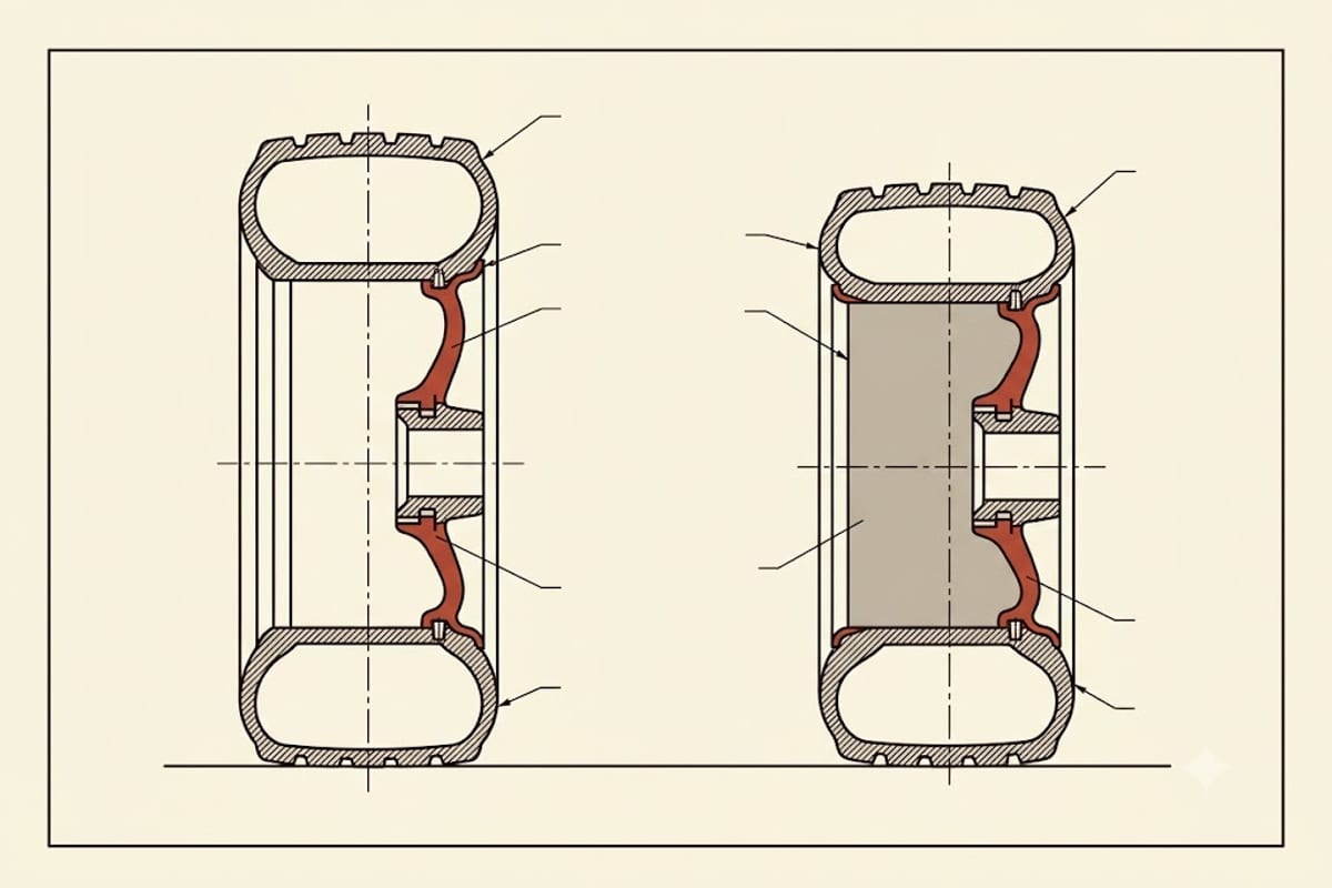 Two tires of identical width and very different overall diameter